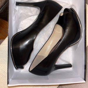 Black leather peep toe heels size 7.5